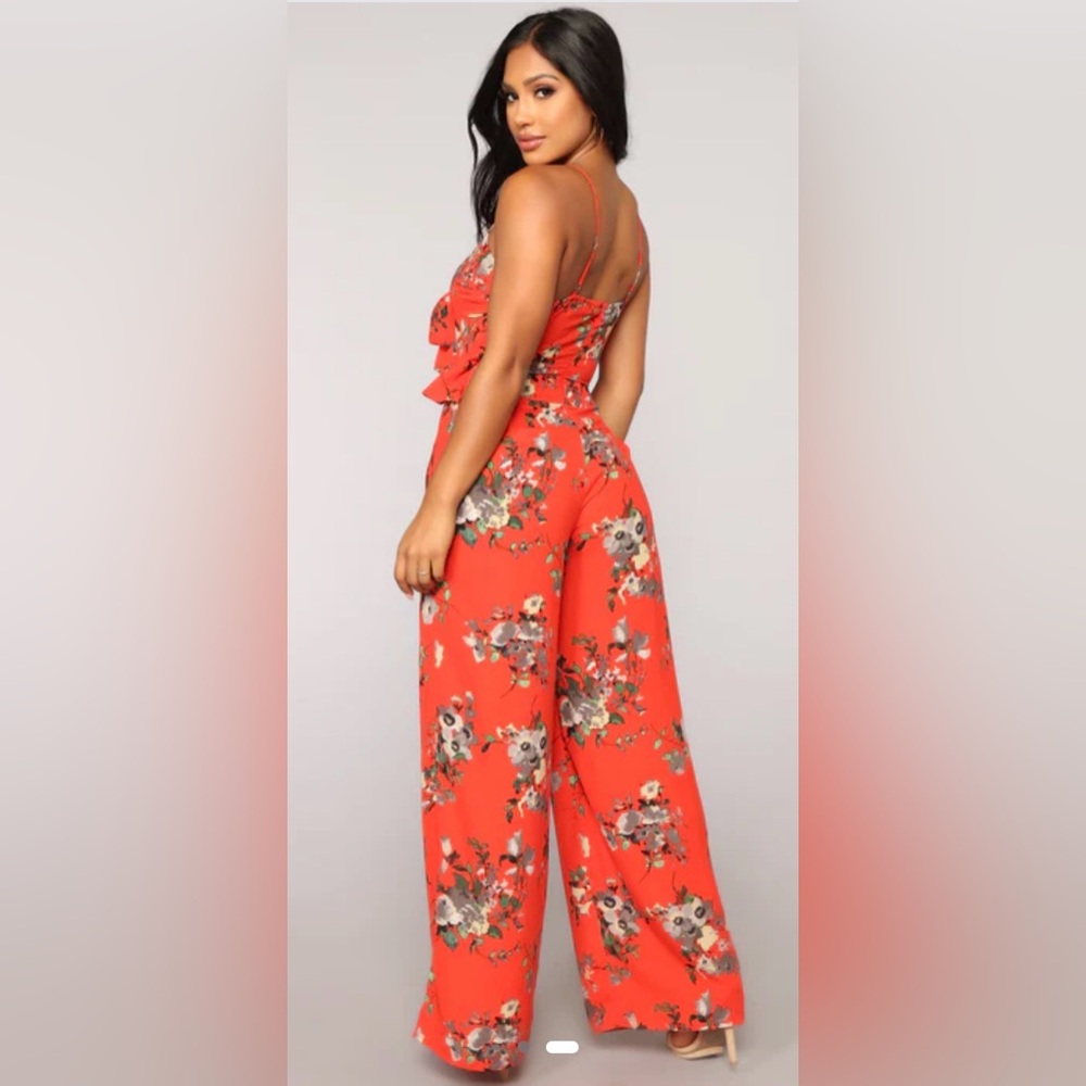 Fashion Nova Floral Jumpsuit-Red Floral - Picture 2 of 6